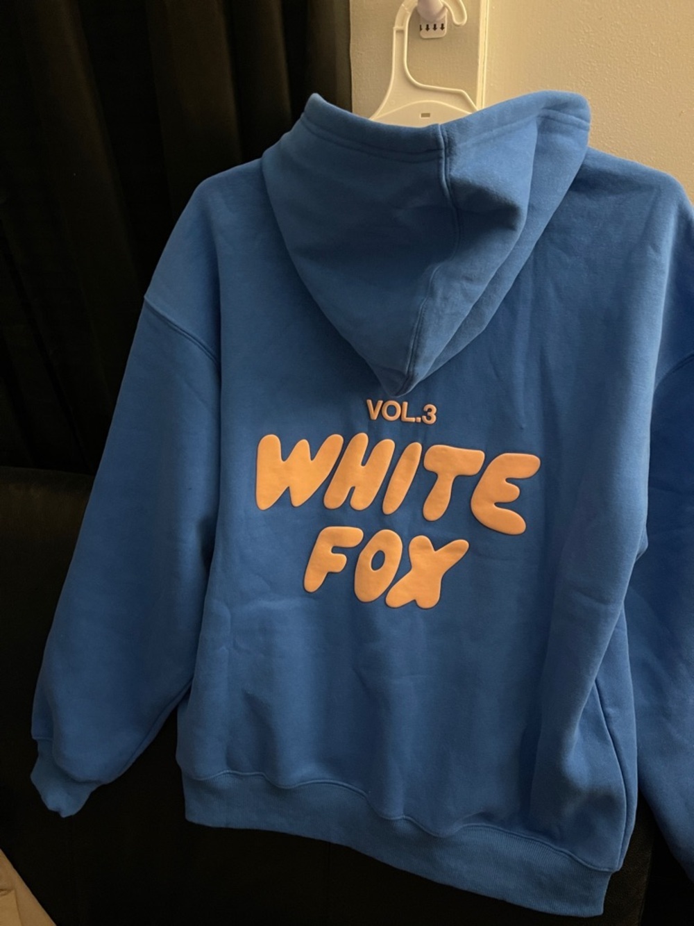 White Fox Boutique Azure Blue Zip-Front Hoodie with Coral Logo Size S/M NWT